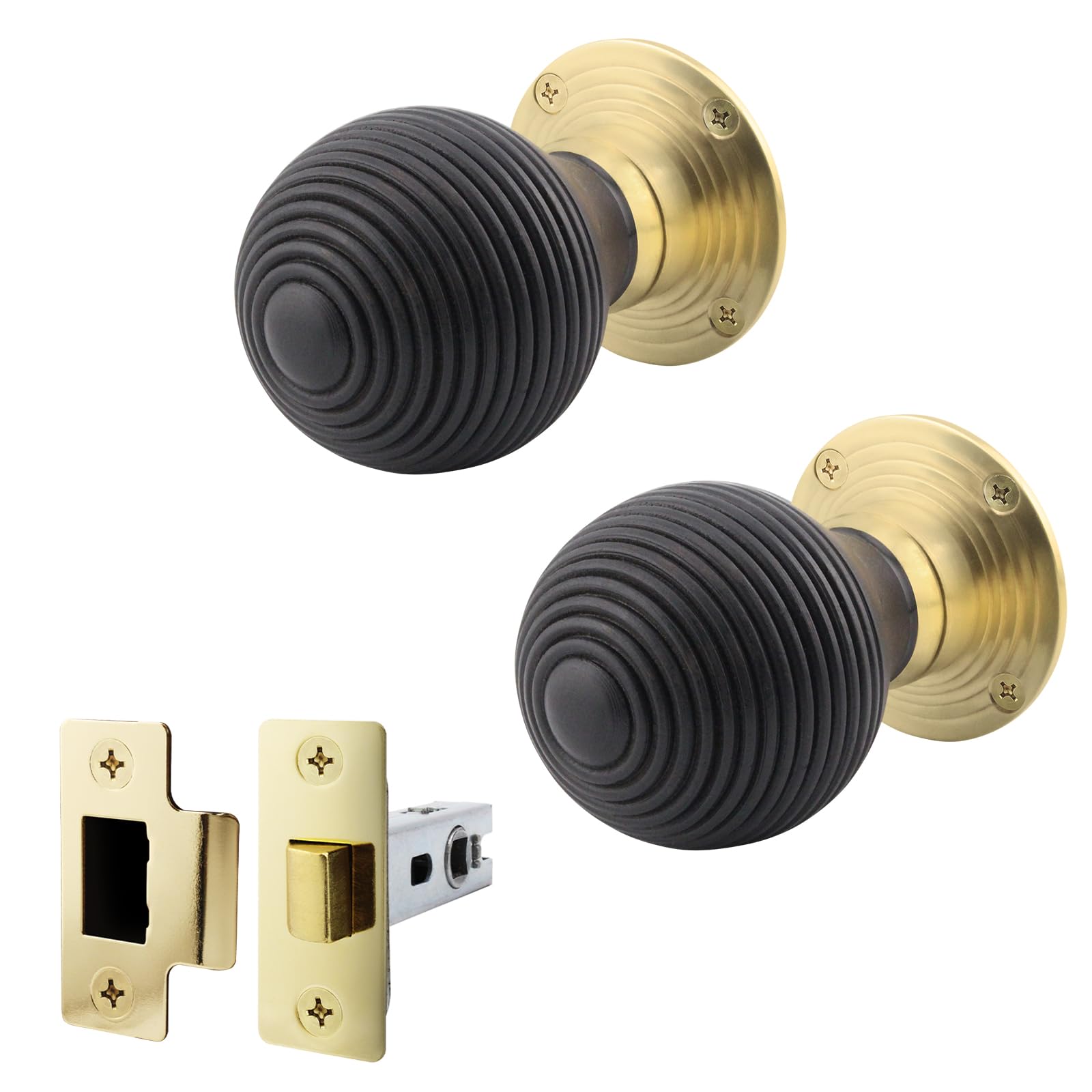 Eai Black Ebony Wood Door Knob Set | 1 Pair Of Mortice Knobs (55Mm) & Latch (76Mm) For Internal Doors