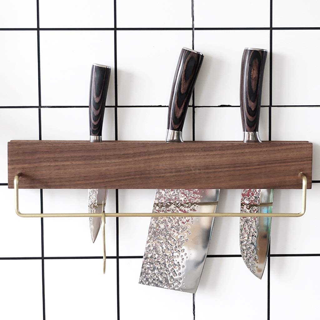 Soporte para cuchillos 2 en 1 Calidad Profesional Madera Cuchillos de Cocina Soporte para Pared Negro Nogal Colgante Bar Rack Toallero Cuchillo Soporte Durable