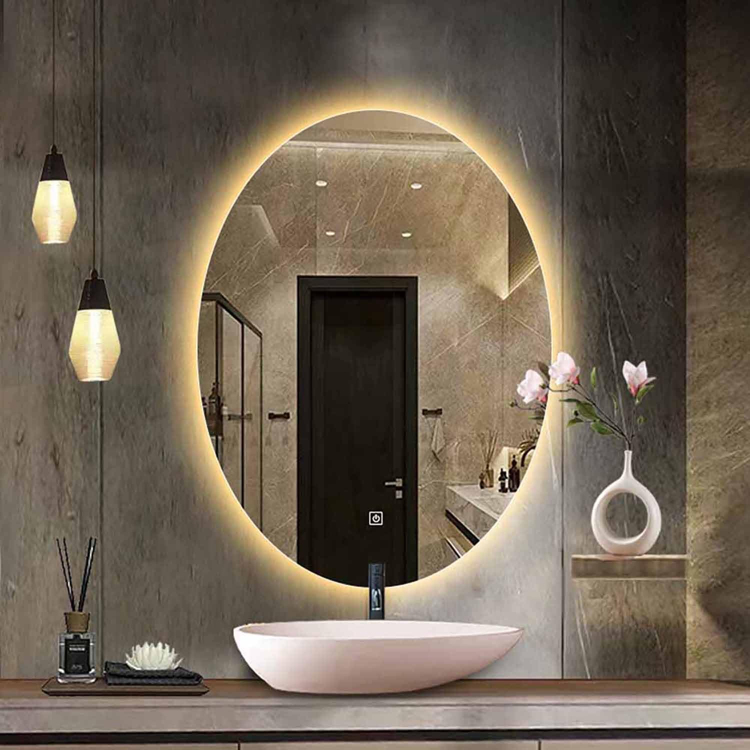 FGXHHS Backlit for Wall Decor 3 Colors Lighted Bedroom Vanity Oval 36 * 28inch Anti-Fog Shatter-Proof 40x30 inch(36 28in)