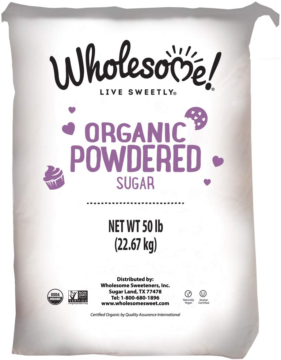 Wholesome Fair Trade Organic Powdered Sugar, Naturally Flavored Real Sugar, Non GMO & Gluten Free, 50 Pound (Pack of 1), (Packaging May Vary)