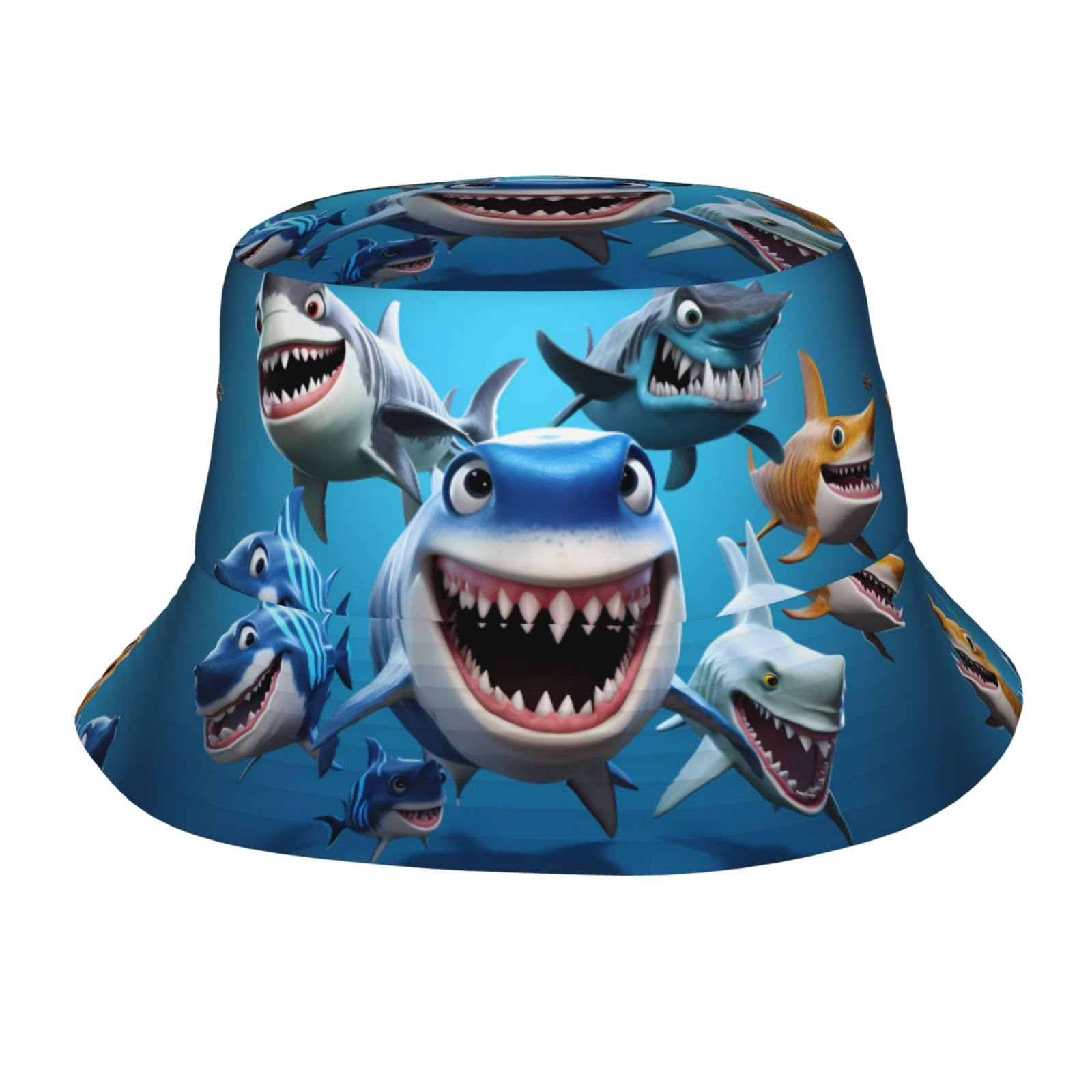 WZYWHJ Adult Bucket Hats Cartoon Sharks Prints for Men's and Women's Summer Sun Protection
