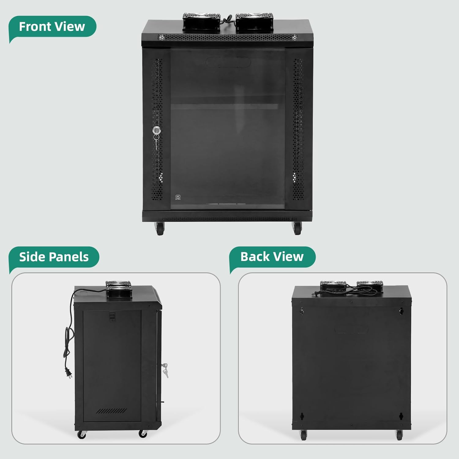 Wall Mount Network Cabinet with Fans and Shelves, IT Network Rack Enclosure Cabinet with Locking Glass Door, Removable Side Panels, Cooling Fans, for 19” IT Equipment (12U)