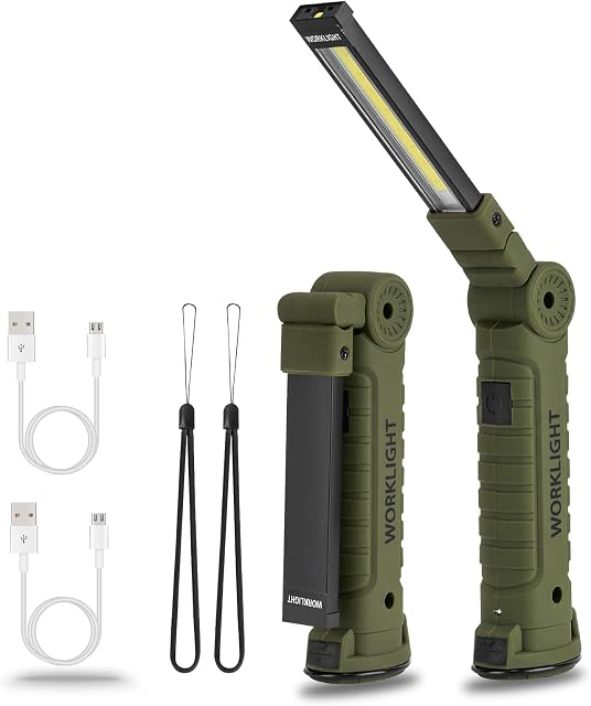 LED Rechargeable Torch,Vagocom Torches Bright Work Light,Mechanic Tools Gifts for Him Mens,Portable Emergency Inspection Lamps with Magnetic Base and Hook for Camping Christmas Birthday Gift(2 Pack)