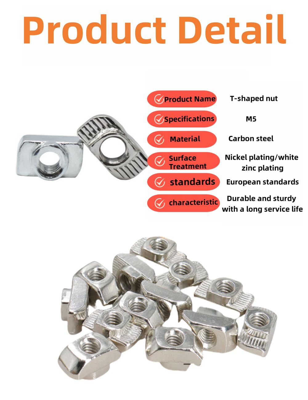150pcs M5 T Nut,Boat Shaped Nut Block, Hammer Head Fastener, T Slot Nuts 2020 Series, Heavy Duty Hardware for Metal Framing and Machinery