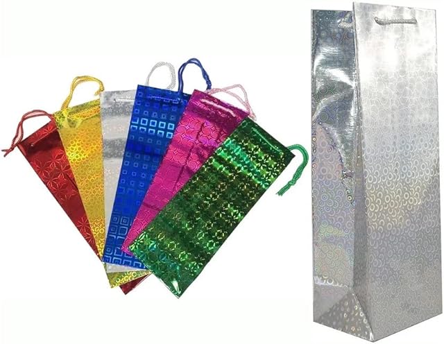 WARESHARK 6X Assorted Wine Bottle Gift Bags Champagne Holographic Party Gift Bag