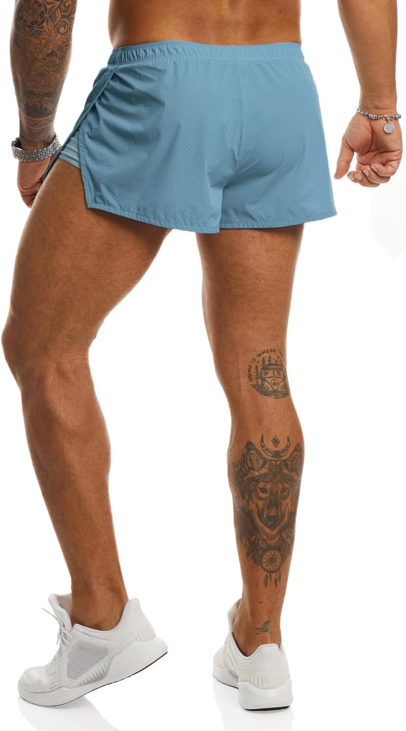 Ouber Men's Running Shorts with Liner 2'' Workout Shorts Bodybuilding Side Split Mesh Gym Shorts - Image 4