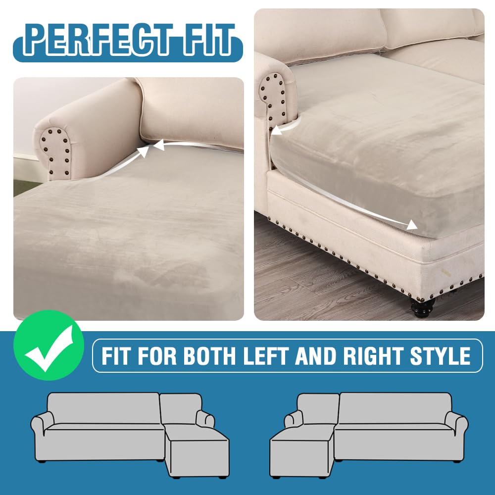BellaHills Velvet Stretch Sofa Seat Cushion Covers Chaise Cover Furniture Protector for Chaise Sofa with Elastic Bottom (Chaise - Image 4
