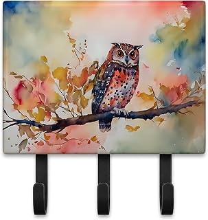 Caroline's Treasures Elf Owl Decorative Ceramic Triple Wall Hook | Elf Owl on Blossom Branch artwork on ceramic tile with three steel hooks for keys, leashes, towels