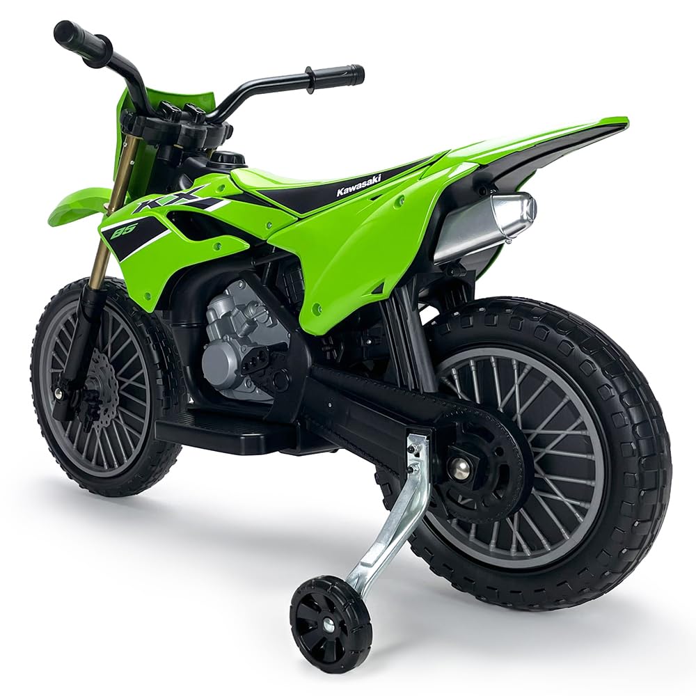 Elektro Motorrad Kinder 3-6 Jahre Kawasaki 12V Offiziell Lizenziert + Fußpedal + Automatische Bremse + Stützräder + Motocross Design | INJUSA