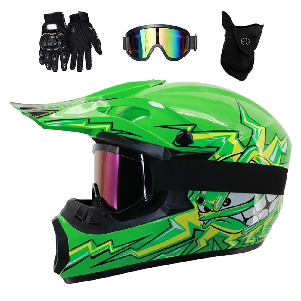 Full Face Motocross Helmet, with Goggles Gloves Mask, Youth Kids Off Road Sport ATV Scooter Motorbike Crash Helmet, Downhill Enduro MTB BMX Racing Quad Dirt Bike Helmets(Z17,M/56-57CM)
