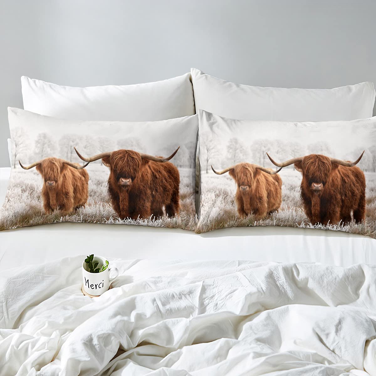 Juego de ropa de cama de vaca, 155 x 220 cm, color marrón, con 1 funda de almohada