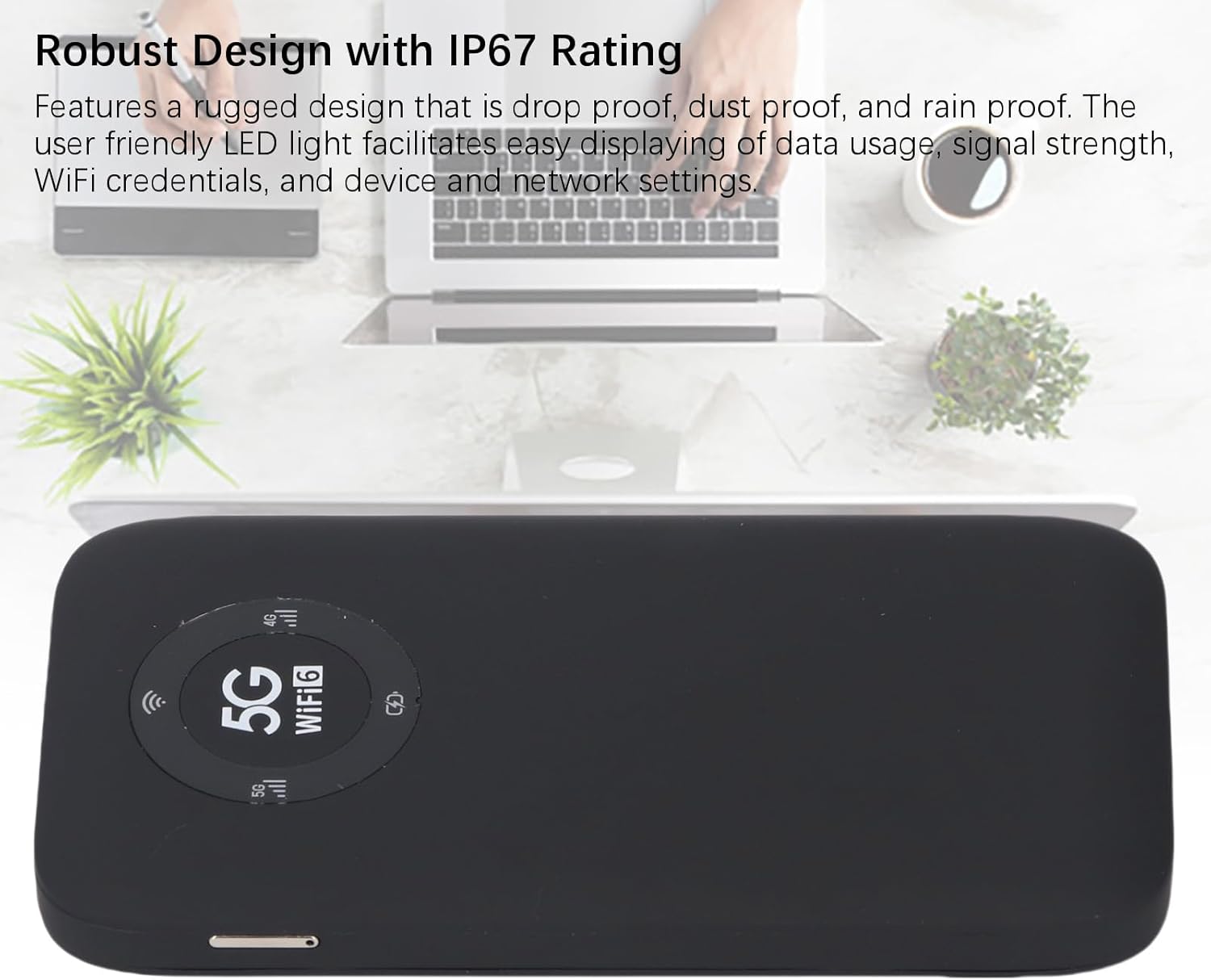 Jectse 5G Mobile Hotspot with LED display showing 5G and WiFi 6