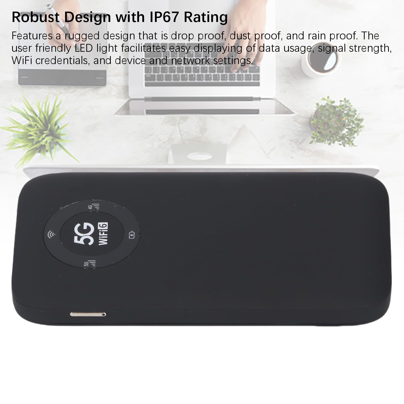 5G Mobiler Hotspot WiFi 6 mit 7100 MAh, IP67-Reiserouter für 16 Geräte, Dualband-Wireless-SIM-Kartenmodem (N41/N78/B1/B3) (Black)