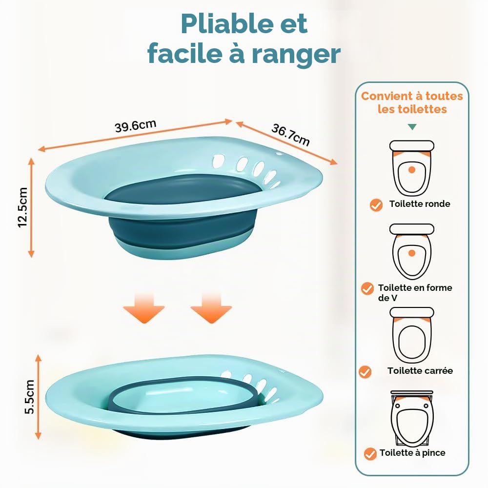 Baignoire pliable pour toilettes, baignoire de siège portable pour traitement des hémorroïdes, soins post-partum, femmes enceintes et personnes âgées (vert foncé)