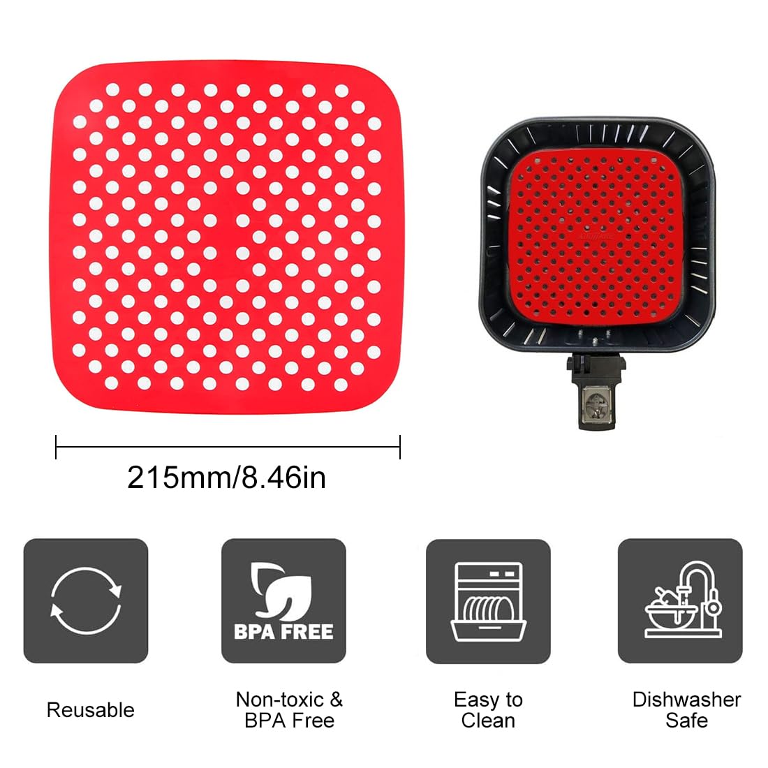 Fodere per friggitrice ad aria, tappetino antiaderente in silicone per uso alimentare, accessorio quadrato per cucinare piatti da forno, 31 x 20 x 9 cm
