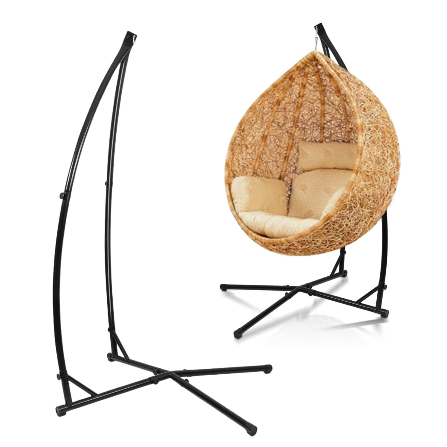 Sonnewelt Hamaca colgante de 150 kg, estructura metálica estable, soporte tubo acero 215 cm interior-exterior