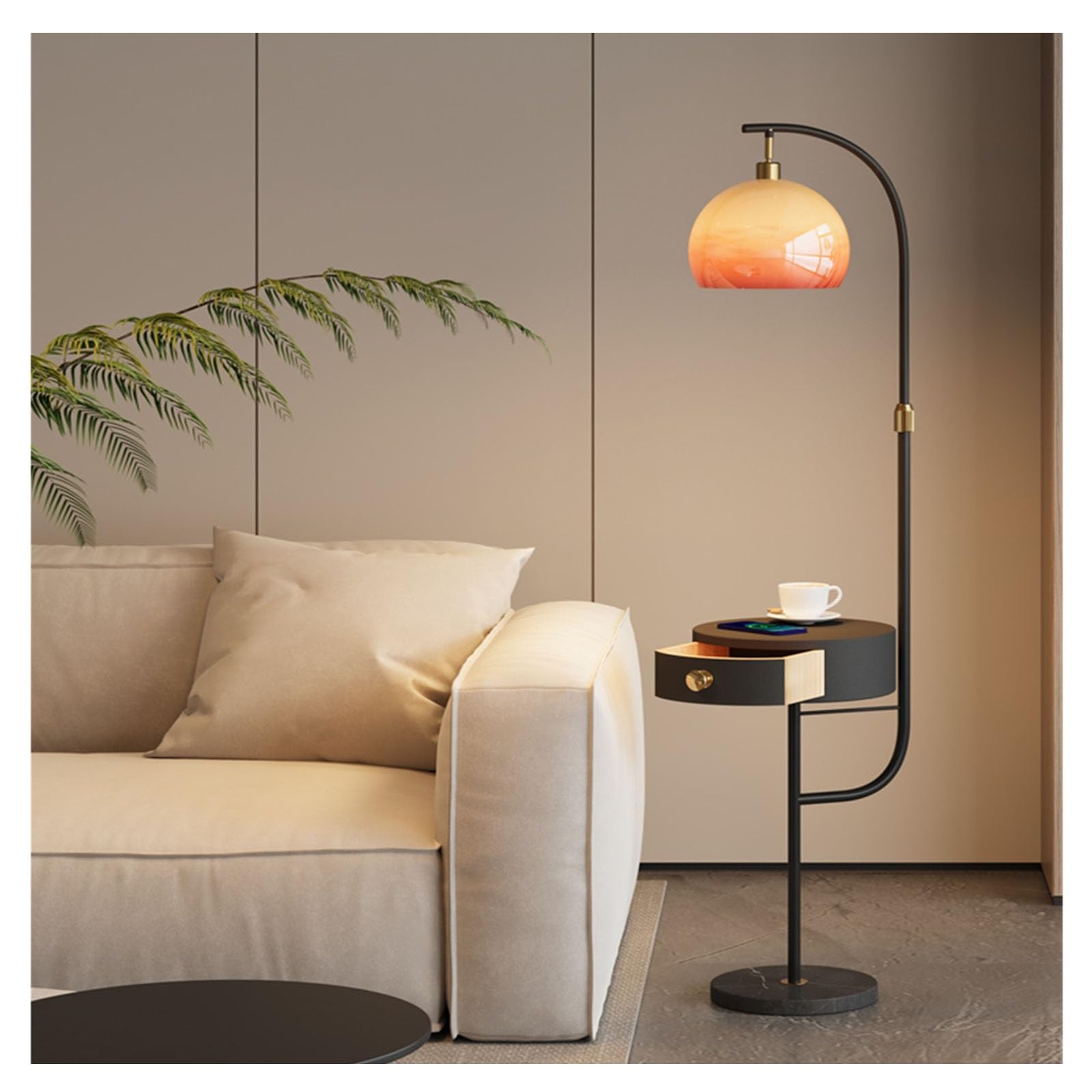 Z4T8M2K6G5 Tall Standing Lamp Floor Lamp with Table, Side with Wireless Charging Station and USB Ports, 3-Color Temperature Lamps for Living Room, Bedroom(Black)