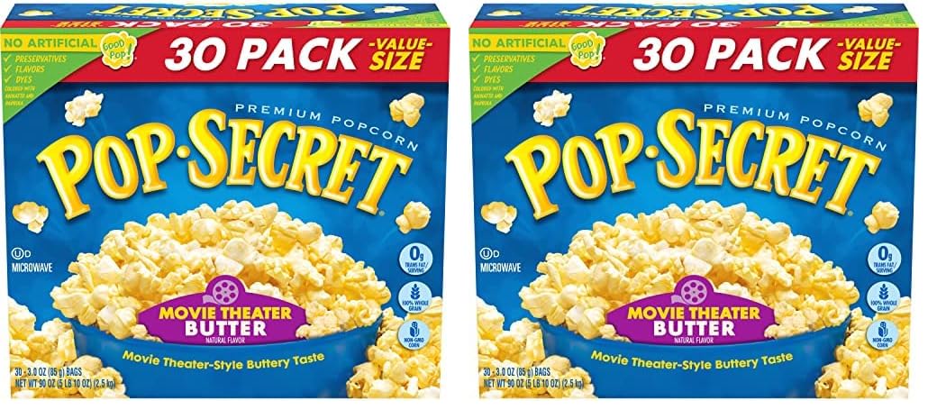 Pop SecretMicrowave Popcorn, Movie Theater Butter Flavor, 3 Oz Sharing Bags, 30 Ct (Pack of 2)