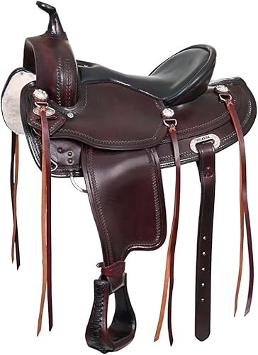 HILASON Western Draft Horse Trail Pleasure American Sillín de cuero  Sillín de caballo  Sillín Western  Sillín de caballo de tiro  Sillín para