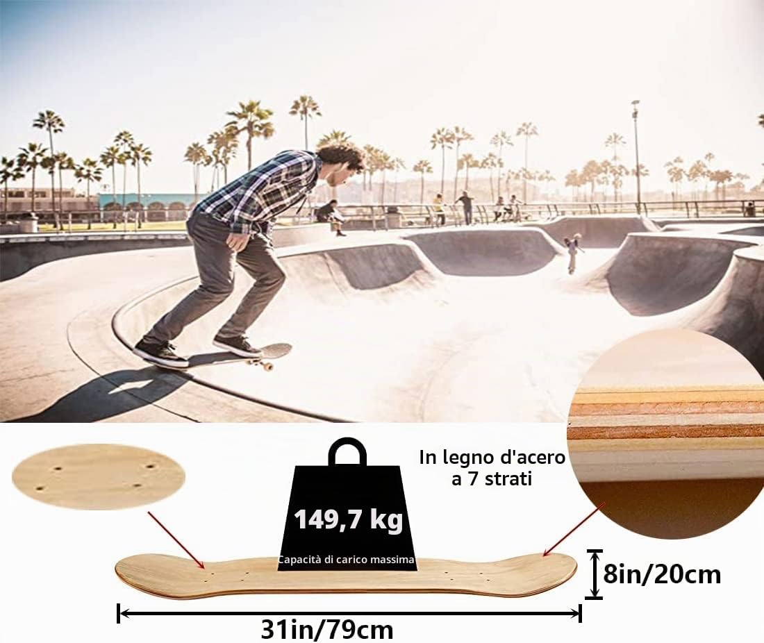 bimiti 2 tavole da skateboard a 7 strati, in acero concavo, per bambini, adulti, ragazze, ragazzi, principianti e professionisti