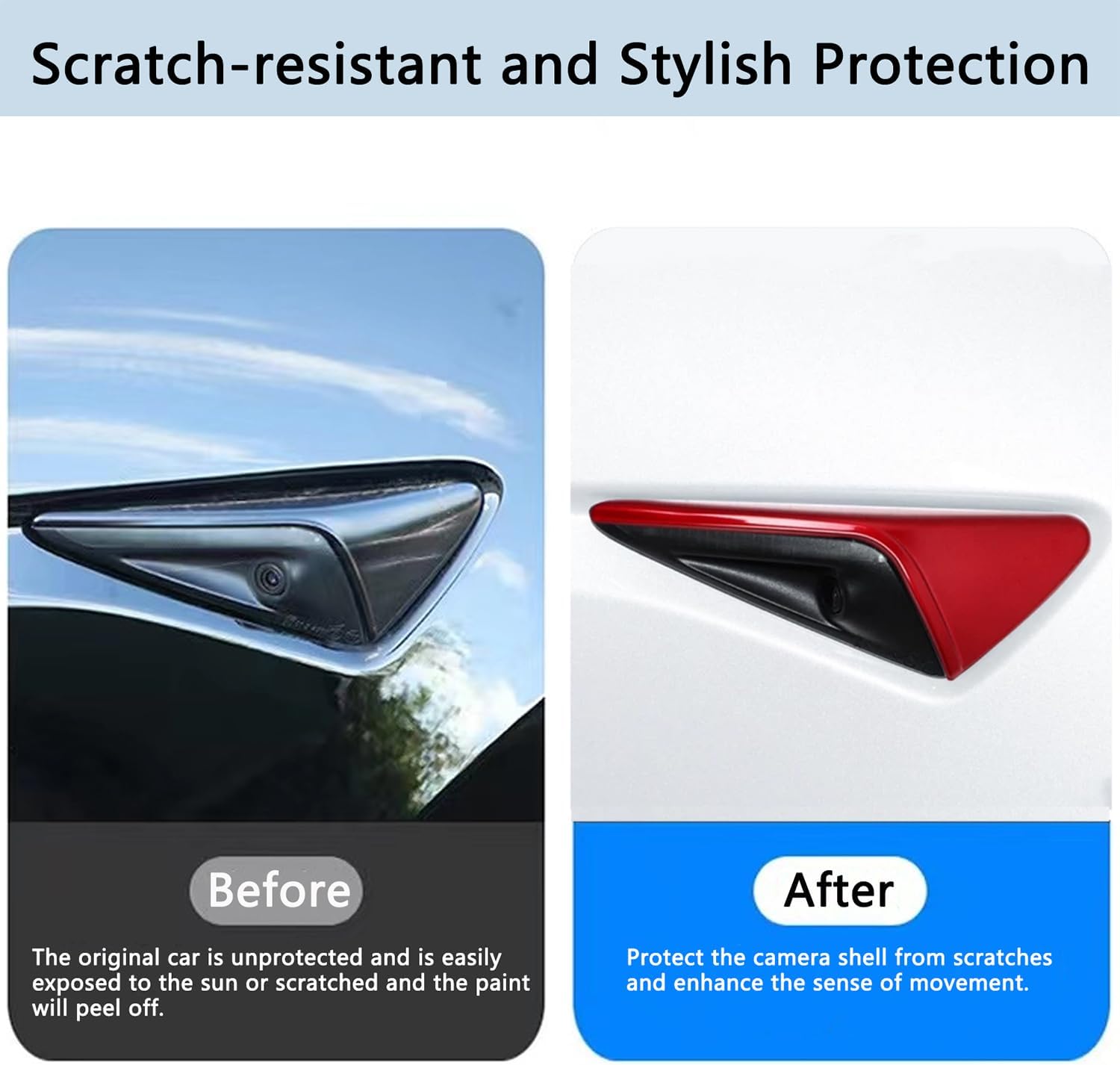 Signal Side Camera Cover HW 2.0-3.0, 2PCS TSL Side Camera Cover Wrap for Model 2020-2023 3/Y HW 2.0-3.0, Turn Signal Side Camera Cover Wrap Decoration Side Camera Stylish Decor, Glossy Red 2Pcs image 4