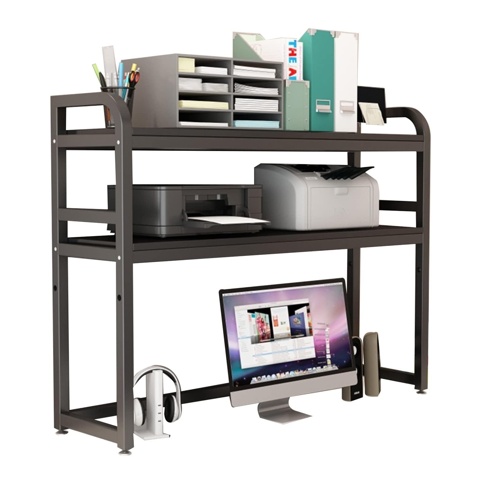 ASerZenith Desktop Bookshelf Bookshelf for Computer Desk - Multipurpose Countertop Hutch Bookshelf, Wrought Iron