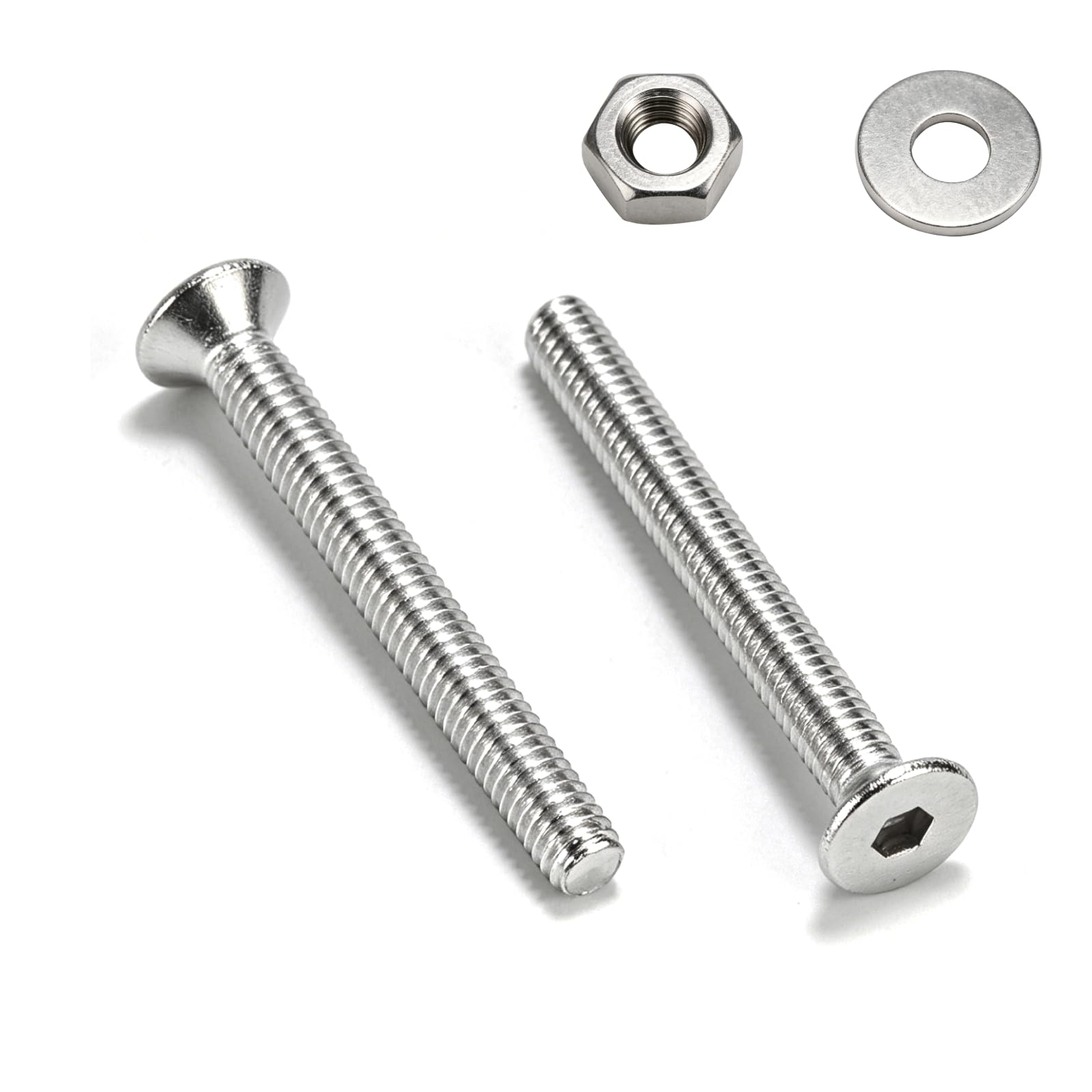 Set di 60 viti M3 x 30 mm, viti a testa svasata e dadi, set di viti in acciaio inox, viti a testa piatta, viti per macchina con guarnizione piatta e dado
