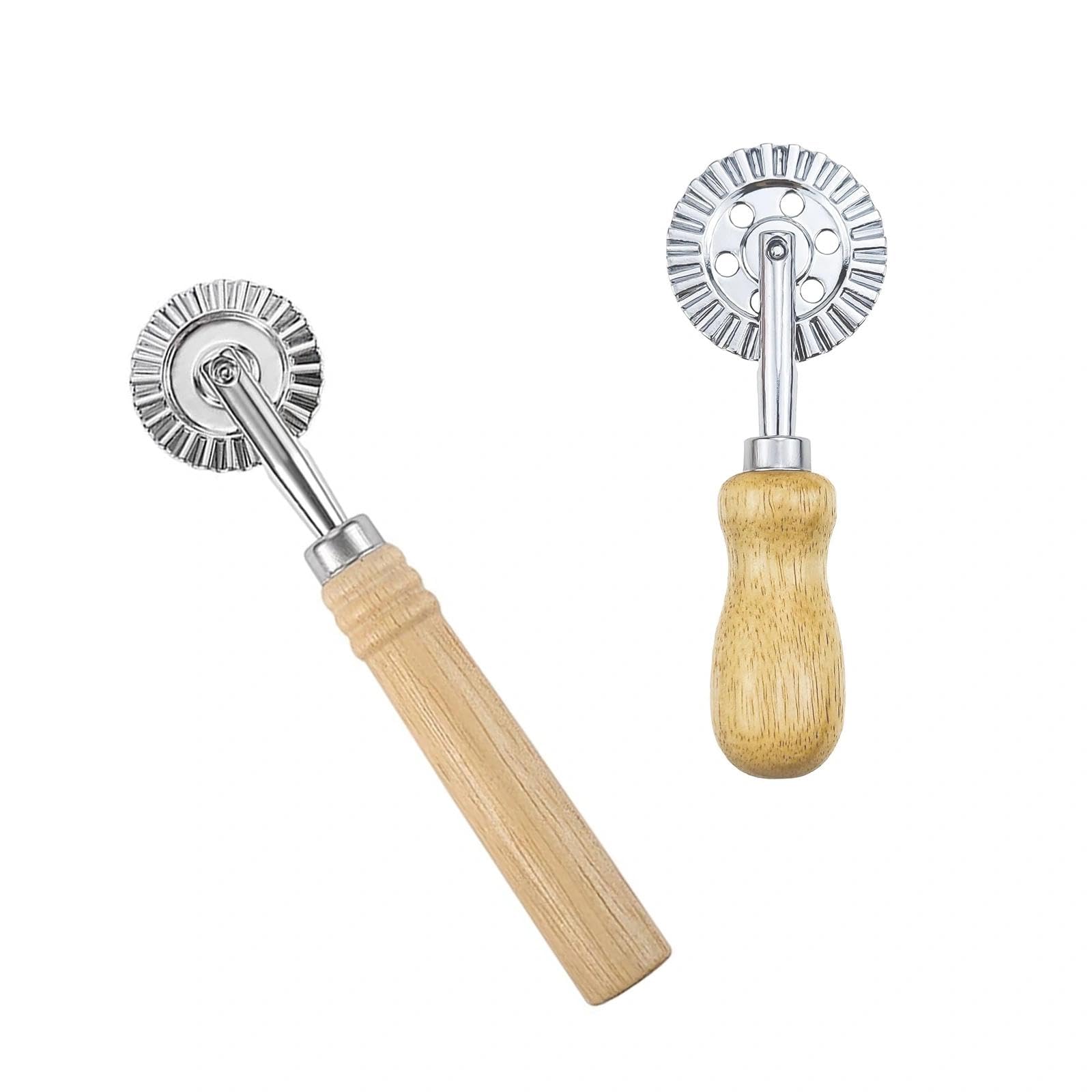 HASLED Cortador de Masa Profesional - Set de 2 Piezas (16cm y 14cm) - Mango de Roble - Para Pasta Fresca, Pizza y Galletas