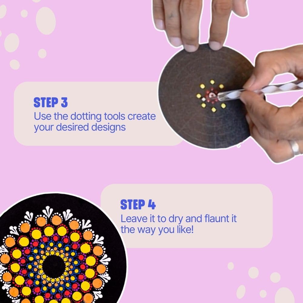 Kitsters Diy Dot Mandala Art Coasters Kit Helps Relax Meditate Build Patience Creativity Art Craft For Kids Home Office Decor Detailed Video Workshop Included