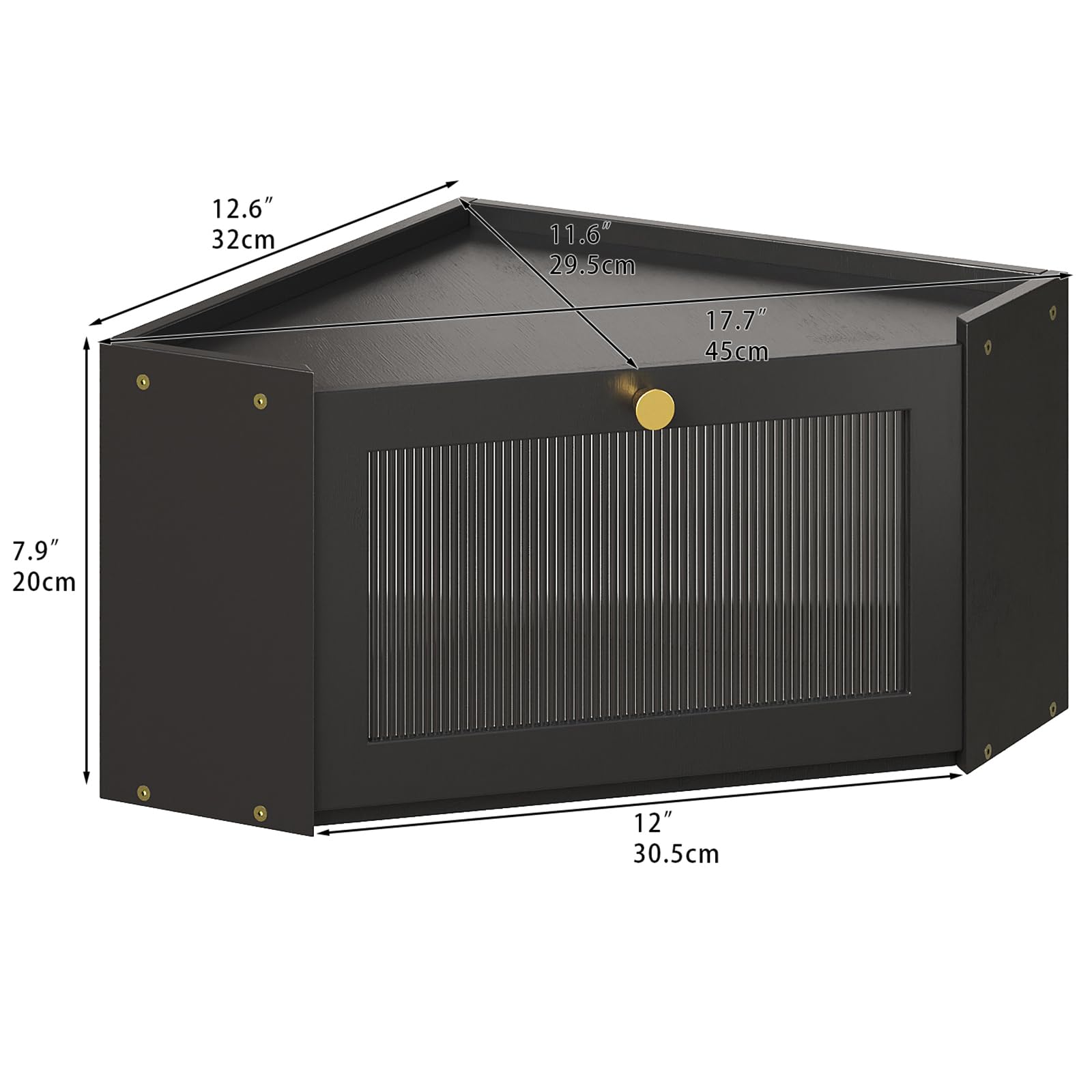 VEDECASA Boîte à pain d'angle pour cuisine en bambou avec porte en acrylique transparente - Noir - Corbeille à pain pour coins de cuisine - Grande boîte à pain au design rustique - 32 x 32 x 20 cm