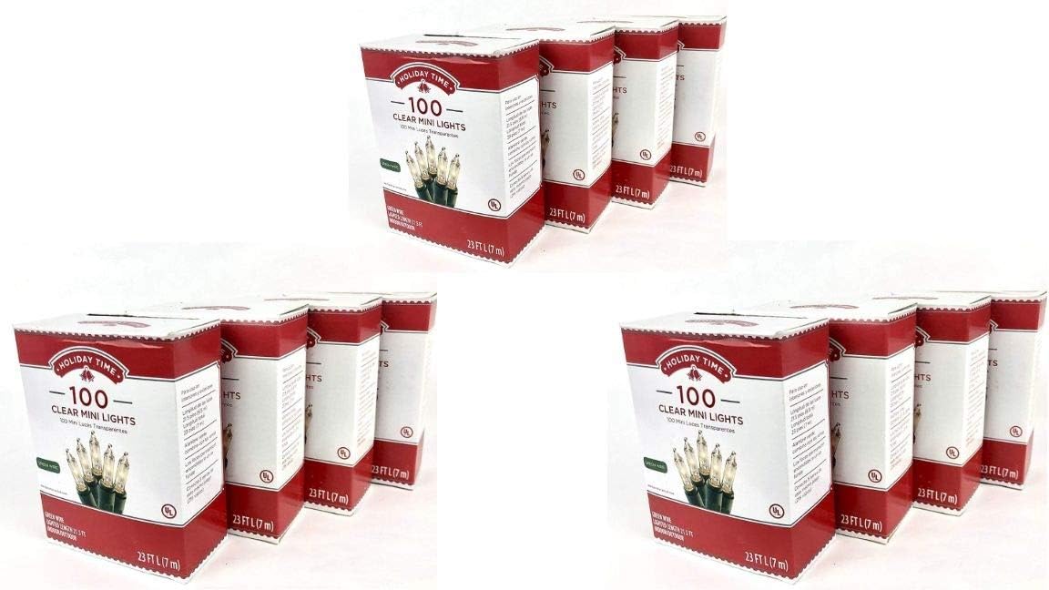 Holiday Time Bundle 4 Pack 100 Clear Mini Light - 23 feet Green Wire, 92 feet Total (92 feet 12 Pack)
