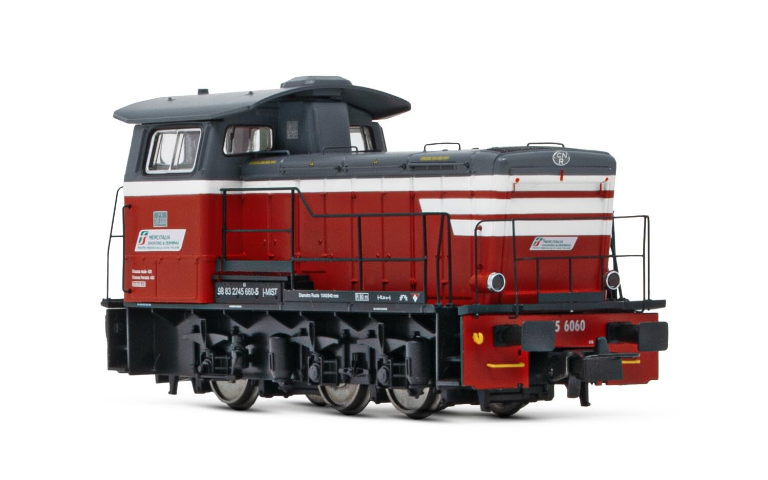 Rivarossi HR2932 Mercitalia S&T, Diesel Shunting Locomotive Class 245, red/Dark Grey Livery with White Stripes, ep. VI Loco - Diesel