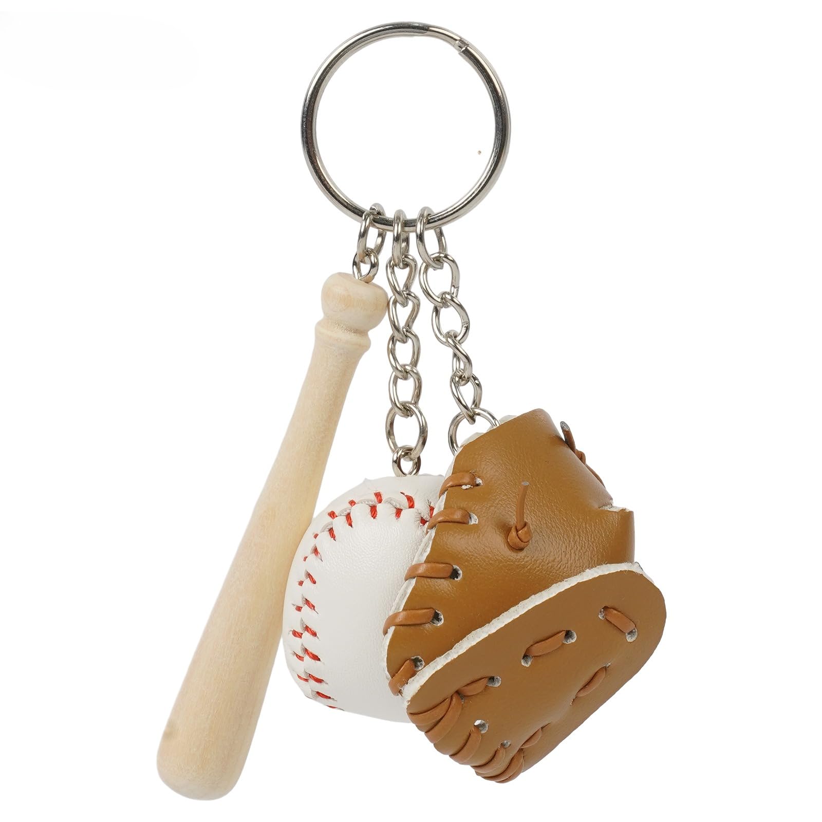 Leather Baseball Keychain,Mini Softball Bat Glove Keychains,Sport Key Ring Pendent Accessories for Boys Girls (E)