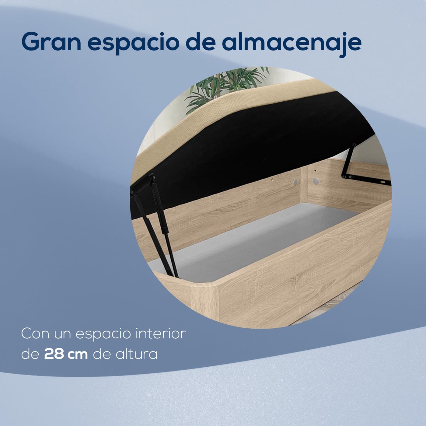 Duérmete Online - Canapé Abatible de Madera Súper Reforzado Gran Capacidad con Apertura Lateral, Transpirable y Resistente, Esquinas Redondeadas, 90 x 190, Cambria