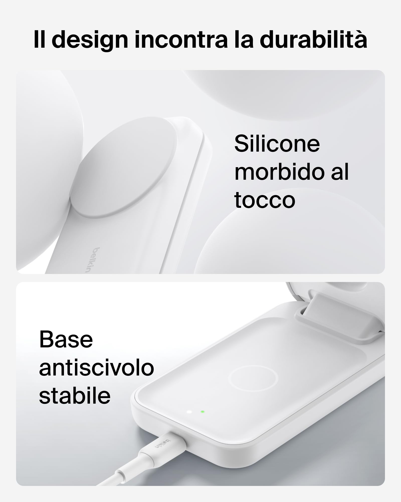 Belkin UltraCharge Caricatore Wireless Magnetico Qi2, Stazione di Ricarica 3 in 1 25W, Caricatore Compatibile con MagSafe per iPhone 16, Apple Watch, AirPods, Pixelsnap con Adattatore 45W, Bianco