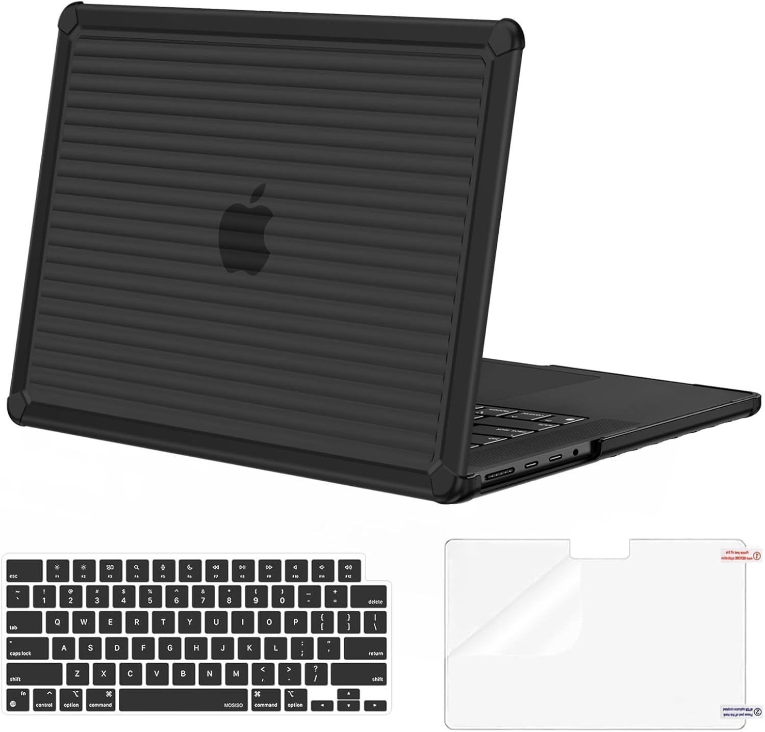 MOSISO Compatible with MacBook Pro 14 inch Case M5 2026 M4 M3 M2 M1 2025-2021 A3427 A3426 A3434 A3112 A3185 A3401 A2918 A2992 A2779 A2442, 3 in 1 Kit Heavy Duty Stripe Bumper Hard Shell,Midnight Clear