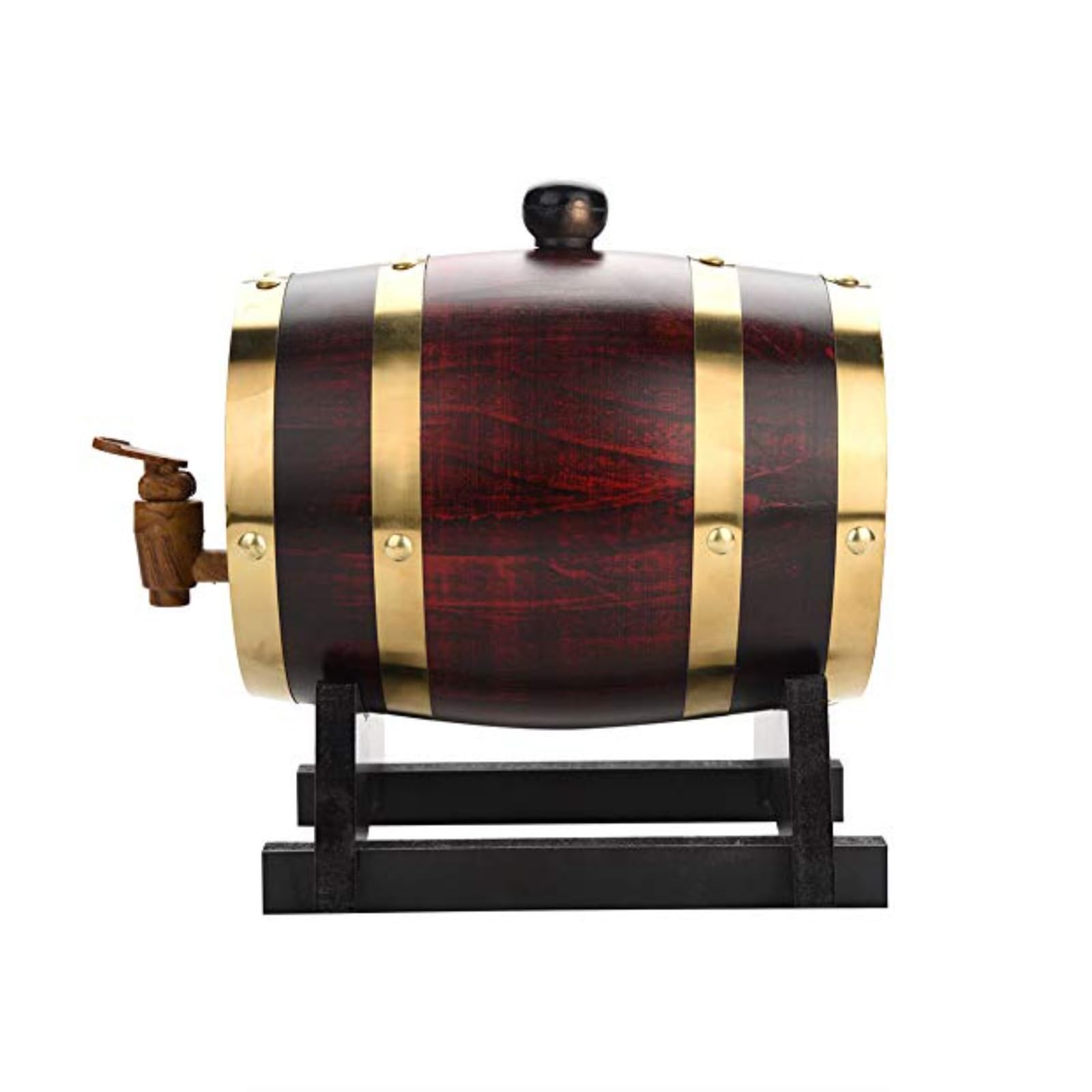 MYUYEE Wooden Barrel 1.5L Pine Wood Beer Barrel Sealing Whiskey Barrel Dispenser Leak Proof Brandy Bucket Storage Holder With Tap & Stand,Retro Color