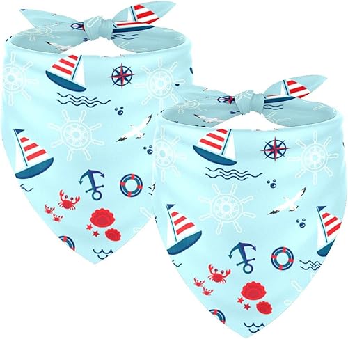 Pañuelos para perros, 2 baberos triangulares, bufanda para mascotas, gaviota, ancla de barco de vela oceánica, bandana para mascotas grandes y perros