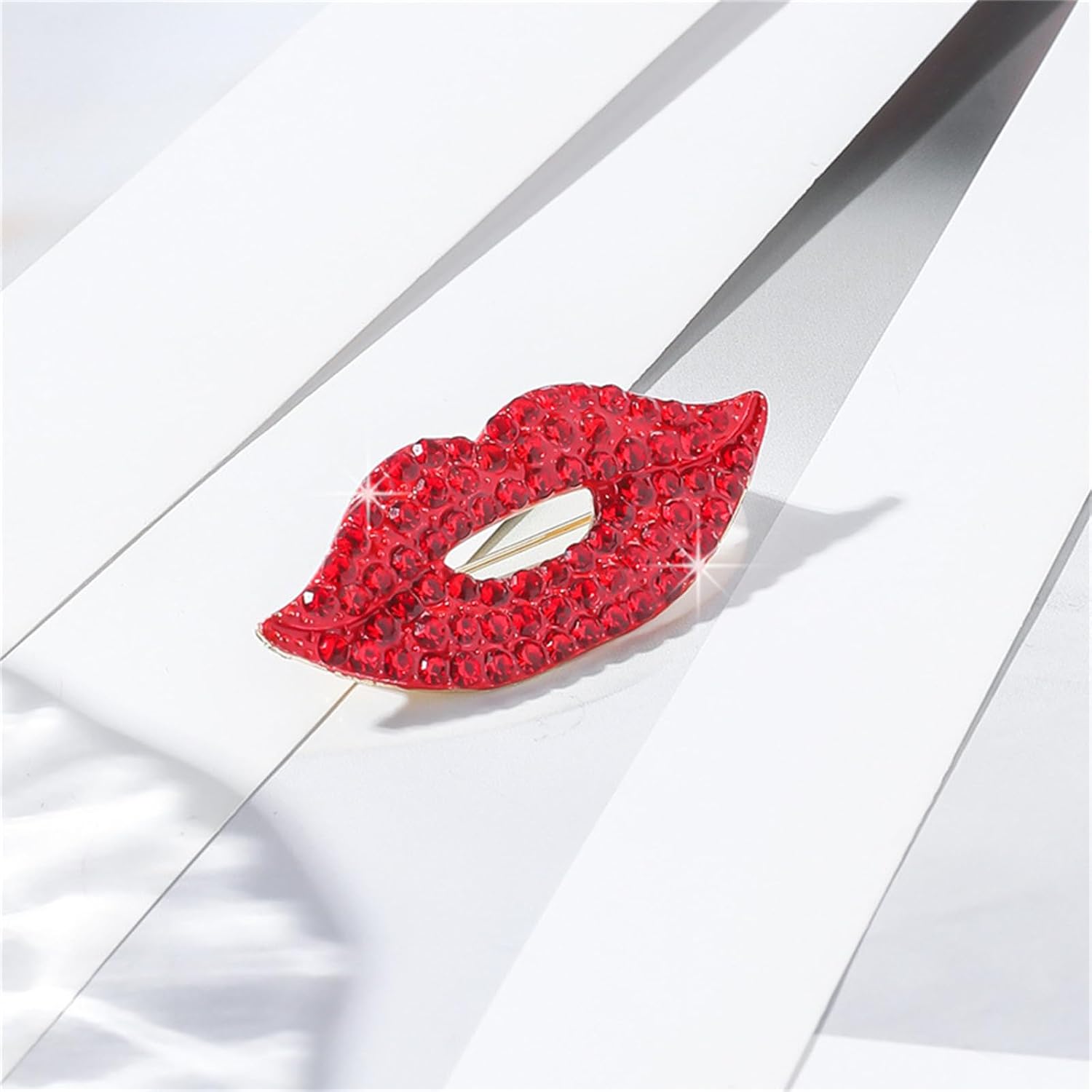 Dreuyet Sexy Red Lips Brooch Pin for Women Crystal Rhinestone Quiet Gestures Brooches Elegant Kiss Mouth Lapel Pins Clothes Dress Accessories Jewelry Lover Gift - Image 5