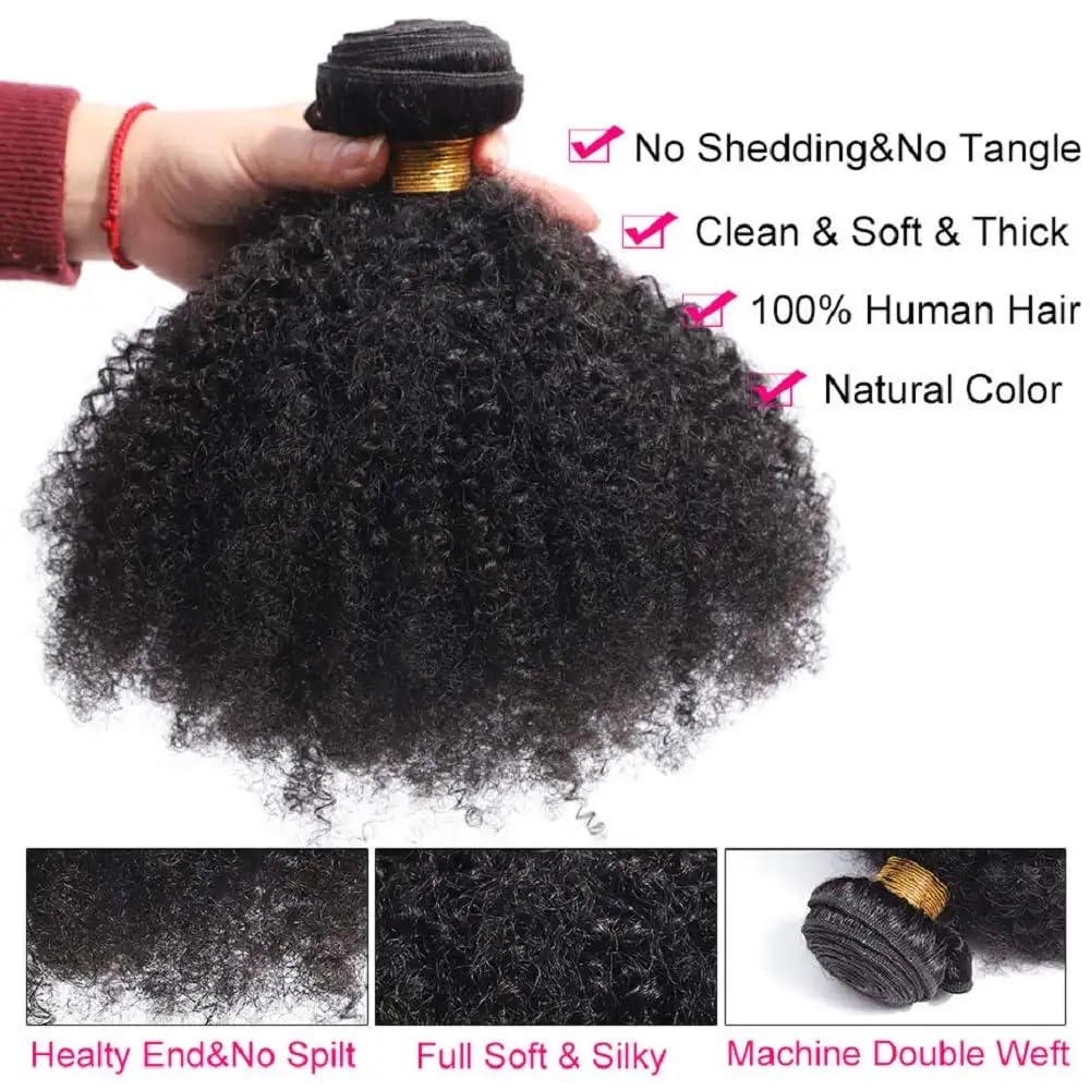Brazilian Virgin Human Hair Afro Kinky Curly 1 Bundle 100% Unprocessed Bundles Weave Wefts Weaving Remy Hair Extensions Natural Color Double Weft 100g/Bundle (Kinky Curly, 24inch)
