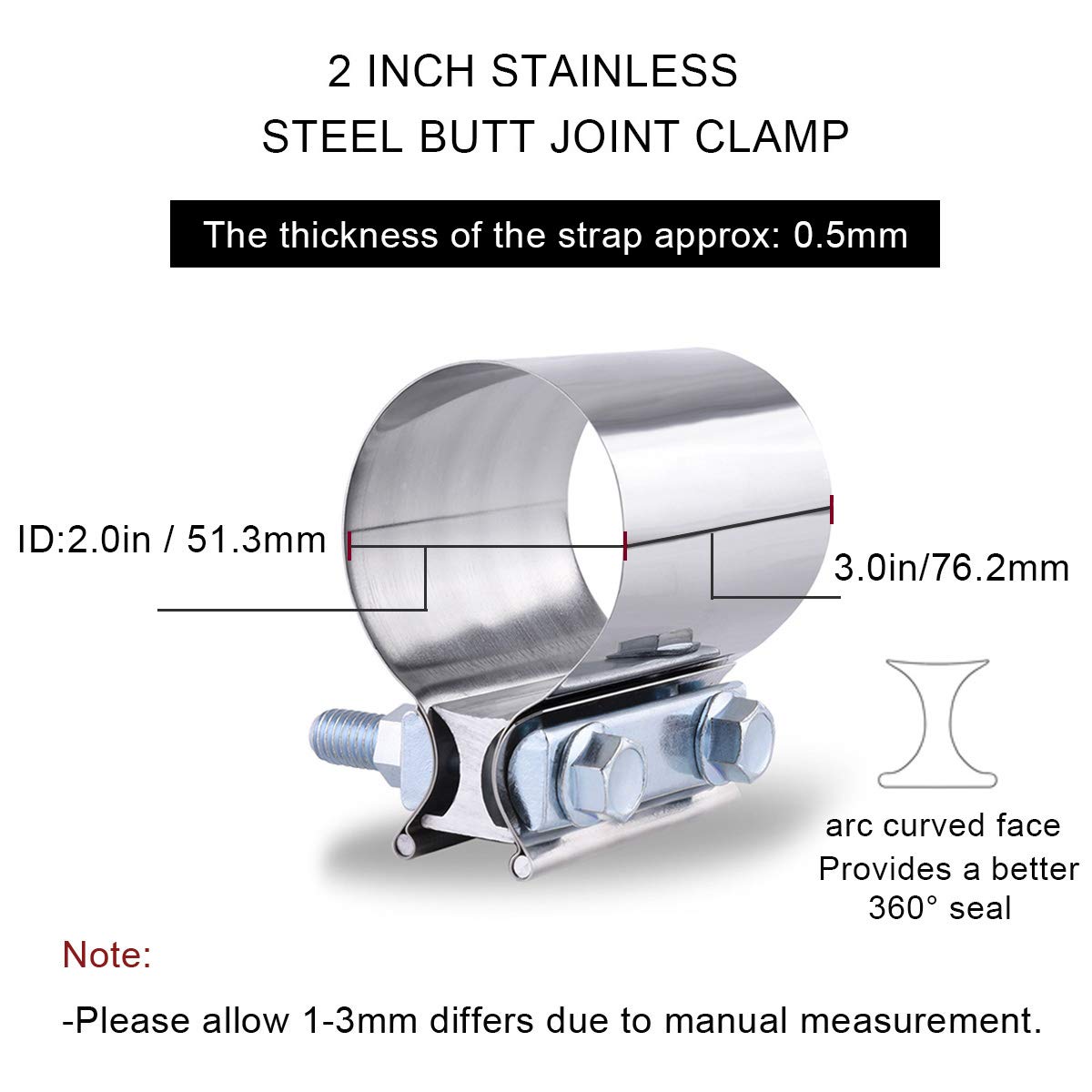 Abrazadera De Escape 76 Mm Acoplador De Acero Inoxidable 2 U