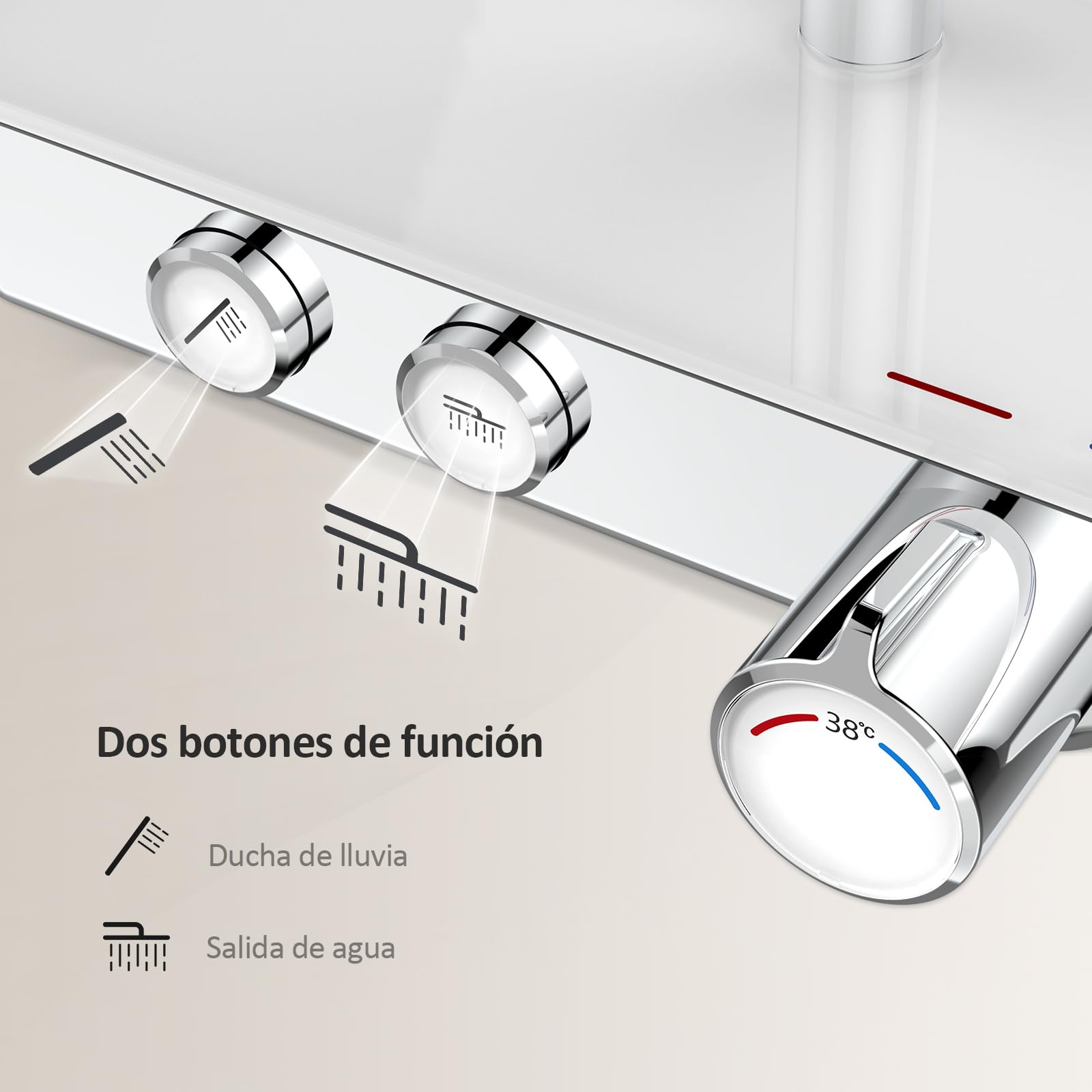 EMKE Columna de Ducha Termostática con Ducha de Lluvia y Ducha Manual, 1142x303x460mm, Cromado, set de ducha con estante de vidrio,Altura Adjustable 812-1142mm,Función 3 en 1