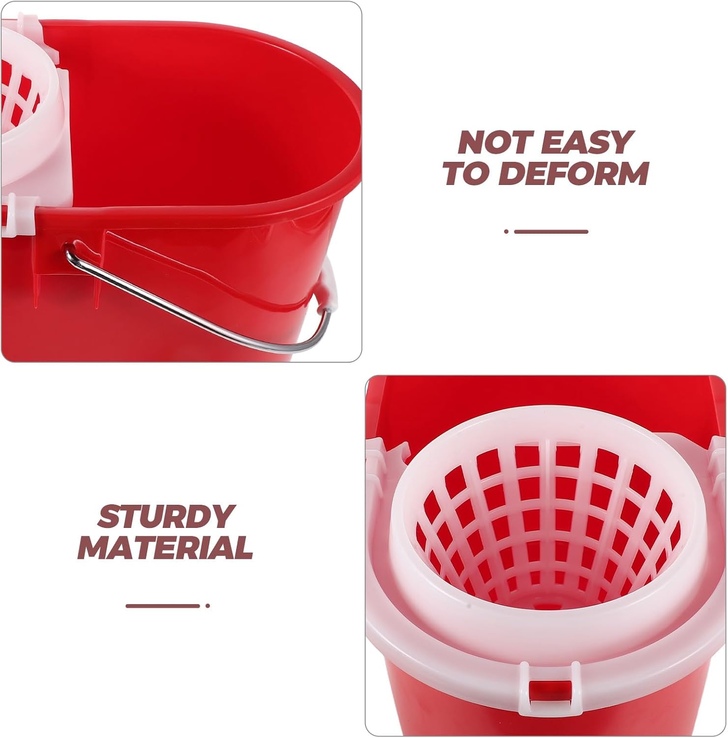 Commercial Mop Bucket with Side Press Basket - Plastic Cleaning Washing Bucket with Handle - Attachment Barrel for Round Mop Housekeeping Hotel Janitorial (Red)