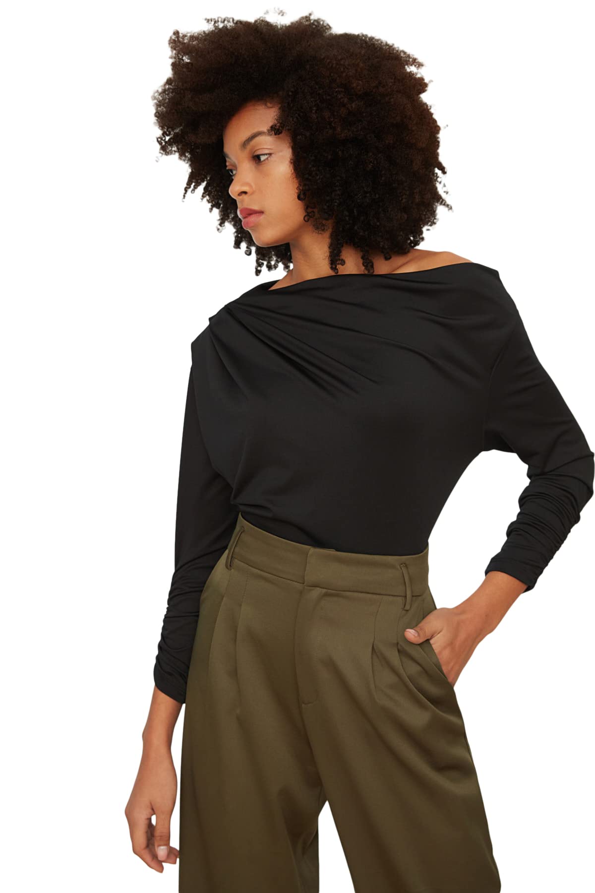 Trendyol Women Regular fit Off-Shoulder Boat Neck Knit Blouse Schwarz