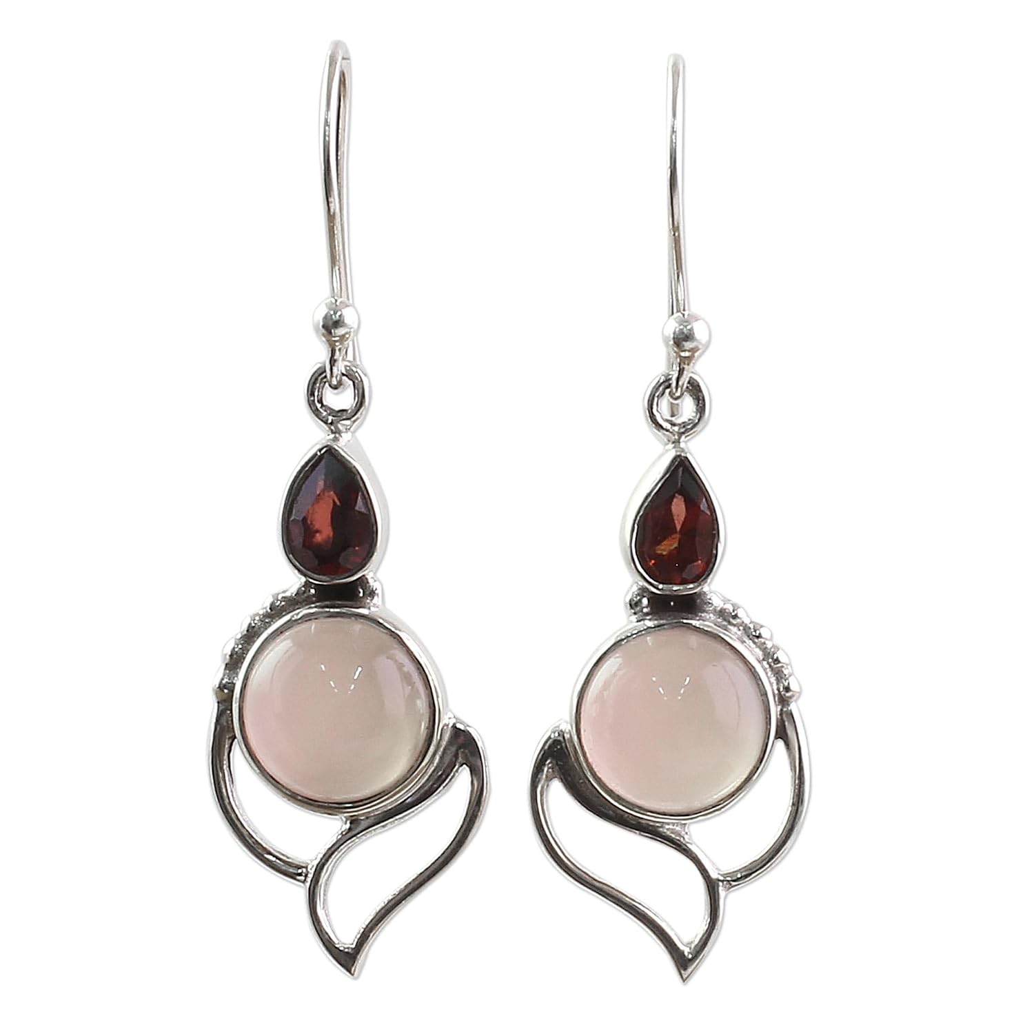 NOVICA Artisan Handmade Garnet Chalcedony Dangle Earrings from India [1.6 in L x 0.6 in W x 0.4 in D] ' Pink Crest'