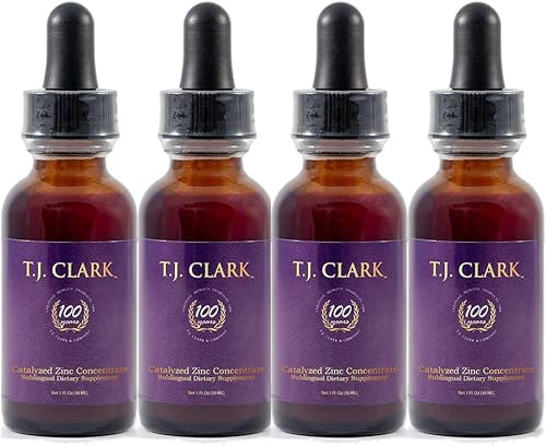 4 botellas de concentrado de sulfato de zinc, suplemento líquido catalizado extra fuerte, TJ Clark, gotas sublinguales de 1 onza líquida, paquete de