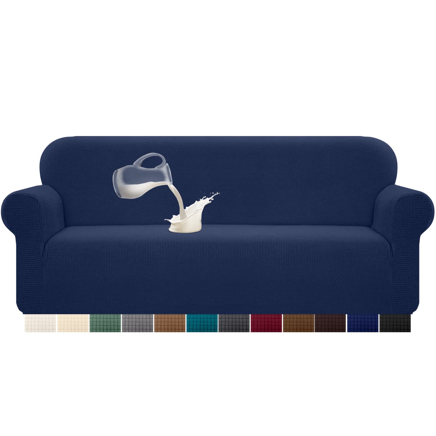Granbest Copridivano elasticizzato, impermeabile, 1 pezzo, in spandex, jacquard, con gommapiuma antiscivolo (4 posti, blu scuro)