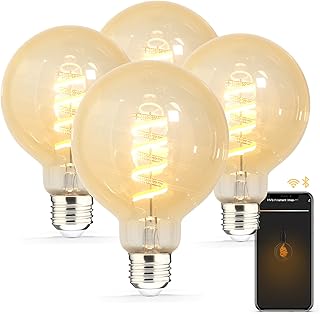 Homevenus HVS Smart Edison Bulbs, G95 E26 6W Dimmable Tunable Warm White 2100-5000K Farmhouse Vintage Décor Amber Glass 2.4GHz Wi-Fi APP Control Dawn to Dusk Work with Alexa Google Assistant 4 Pack