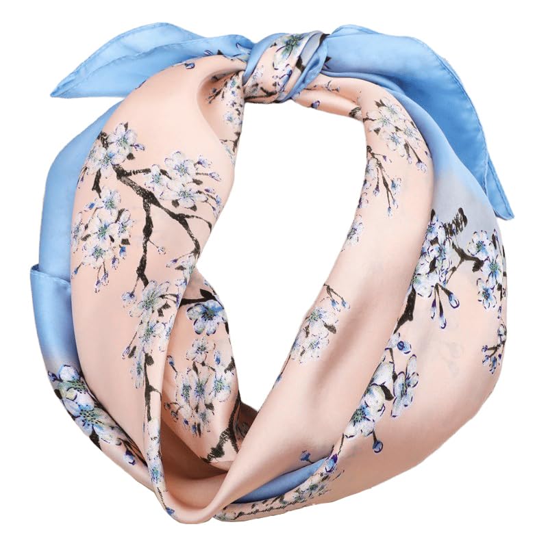Silk Satin Floral Scarf for Women - Versatile Square Scarf for Hair, Neck Headband Bandana Head Wraps for Women