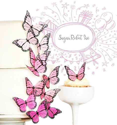 Miniatura 5 de Mariposas comestibles Ombre Monarchs hechas en los Estados Unidos de primera calidad, adornos para pasteles y cupcakes, decoración (rosa)